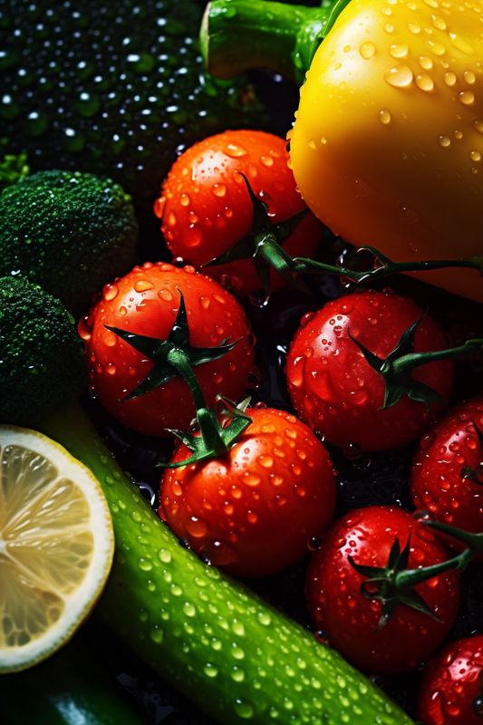 water drop close-up green healthy vegetarian vegetable background fresh vegan organic food. Generative AI.