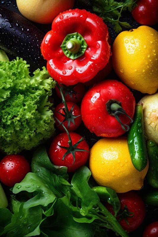 vegetable healthy health fresh drop close-up vegetarian background organic food green water. Generative AI.