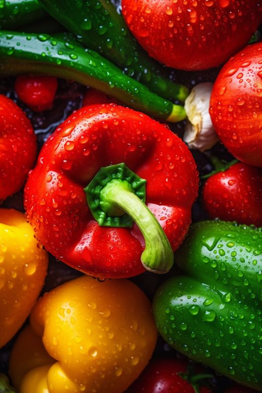 vegetarian healthy vegetable drop water food background close-up organic paprika fresh green. Generative AI.