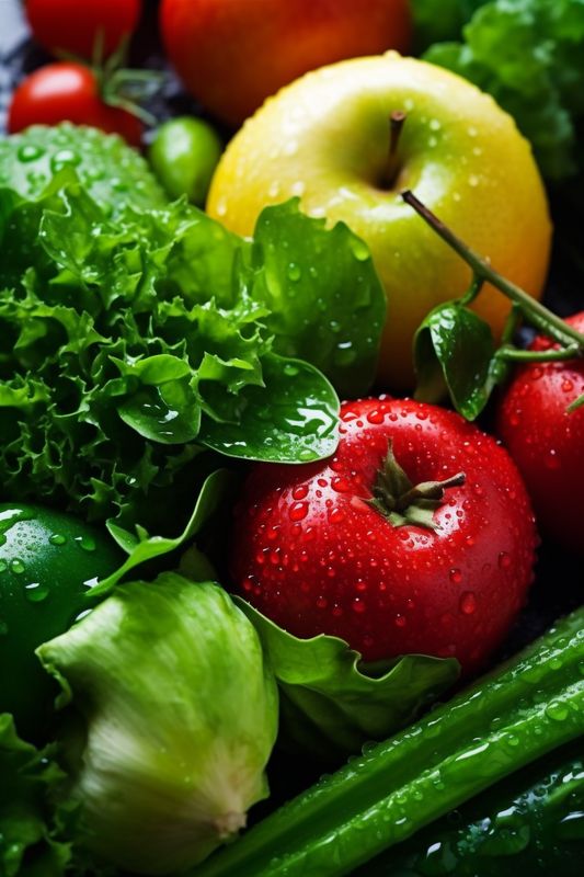 water food fresh drop vegetable vegetarian close-up clean green healthy organic background. Generative AI.