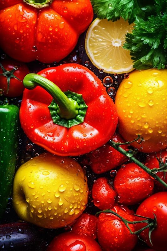 water background food fresh healthy close-up tomato vegetarian organic drop vegetable green. Generative AI.