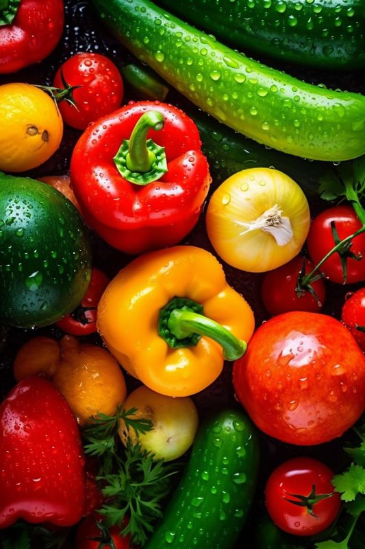 green background vegetable food water vegetarian healthy health fresh drop organic close-up. Generative AI.