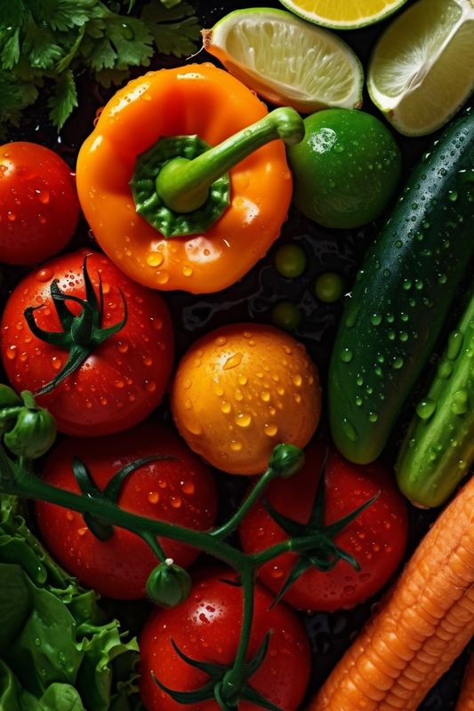 fresh organic vegetable healthy background vegetarian drop raw close-up green food water. Generative AI.