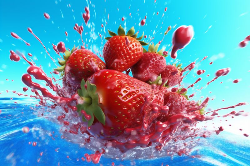 fruit food freshness blue strawberry water healthy red splash fresh background. Generative AI.