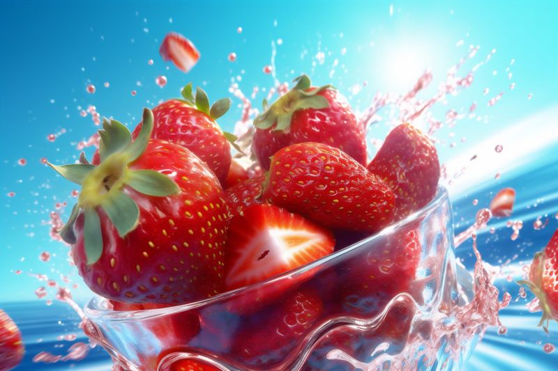 fresh splash healthy background freshness water fruit red blue food strawberry. Generative AI.