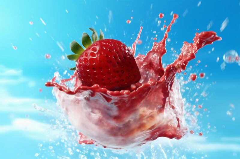 freshness food blue red strawberry healthy fresh water splash background fruit. Generative AI.
