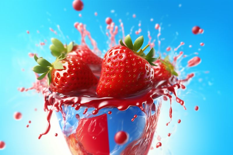 food blue background water healthy strawberry splash red fruit fresh freshness. Generative AI.