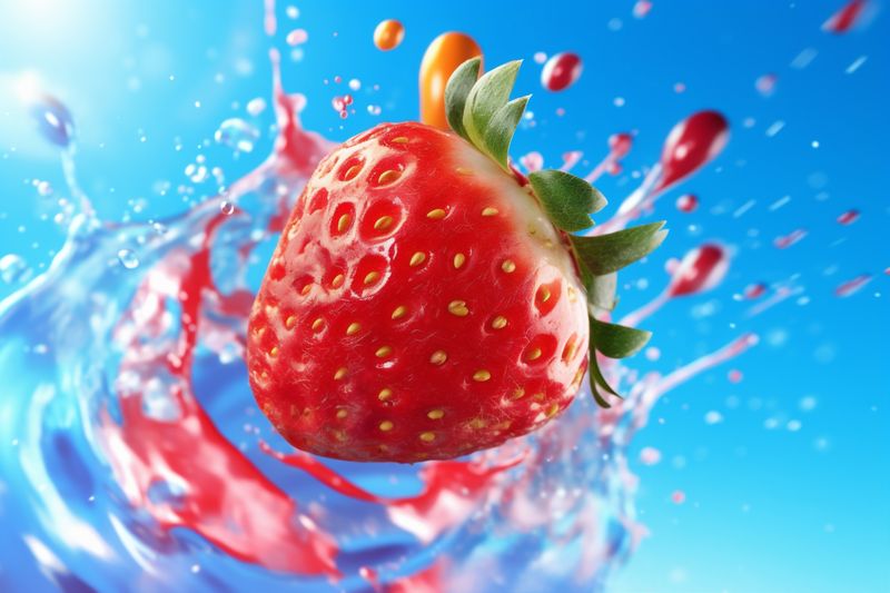 healthy food strawberry blue water red fresh fruit background splash freshness. Generative AI.