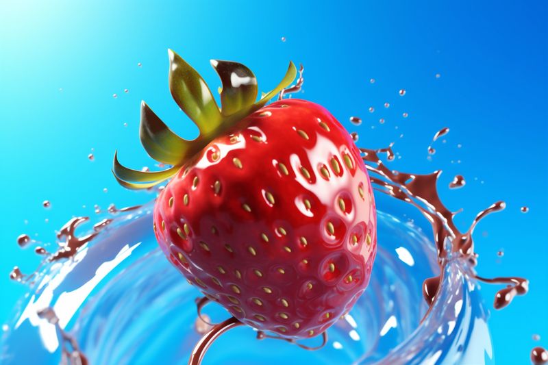 red freshness background healthy fruit fresh water strawberry blue food splash. Generative AI.