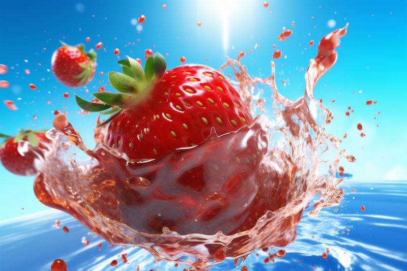 red healthy blue freshness background water food fruit strawberry fresh splash. Generative AI.