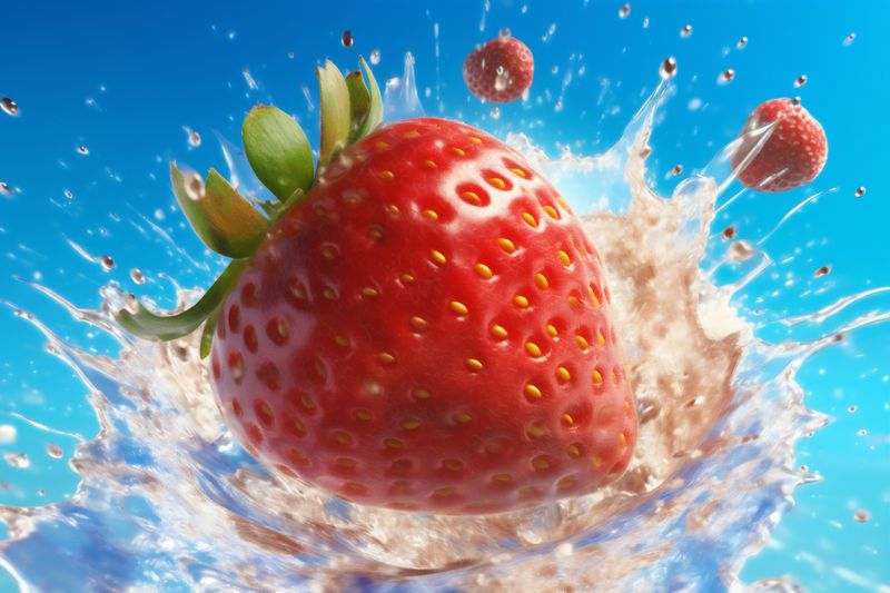 blue strawberry water fruit splash fresh freshness red food background healthy. Generative AI.
