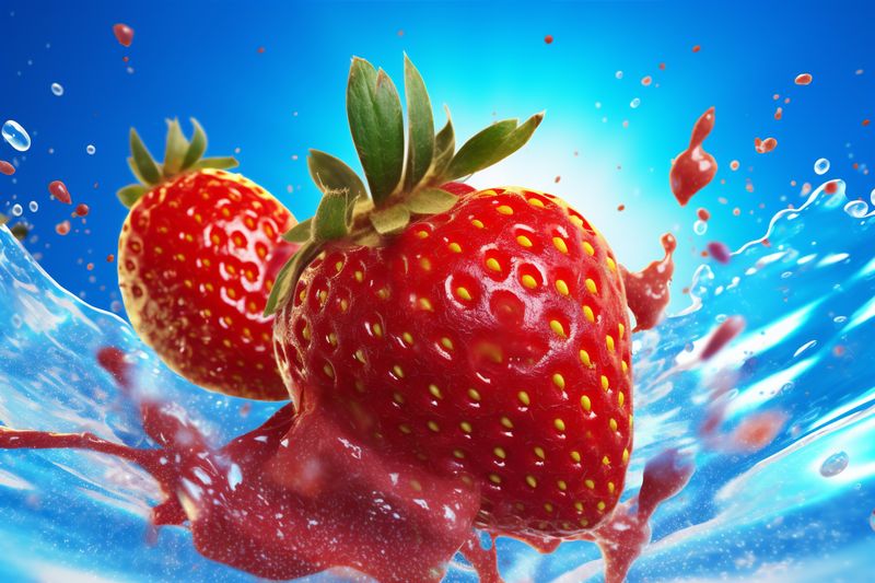 water background fruit strawberry blue healthy food red freshness splash fresh. Generative AI.