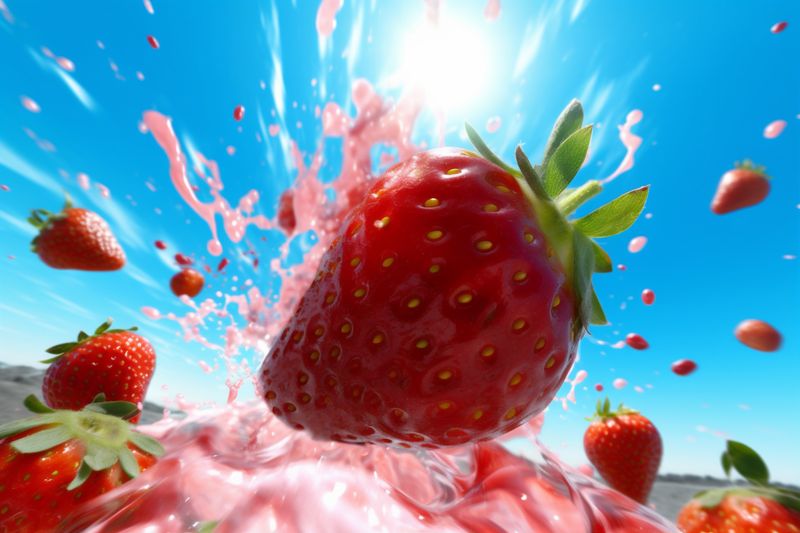 healthy background food fruit freshness red strawberry fresh water splash blue. Generative AI.