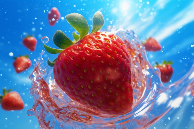 water splash red blue freshness food healthy fresh background fruit strawberry. Generative AI.