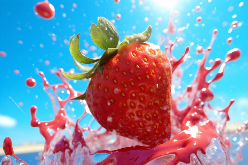 healthy blue splash red strawberry fresh freshness food water fruit background. Generative AI.