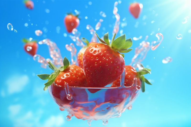 water red fruit blue food fresh splash background healthy freshness strawberry. Generative AI.