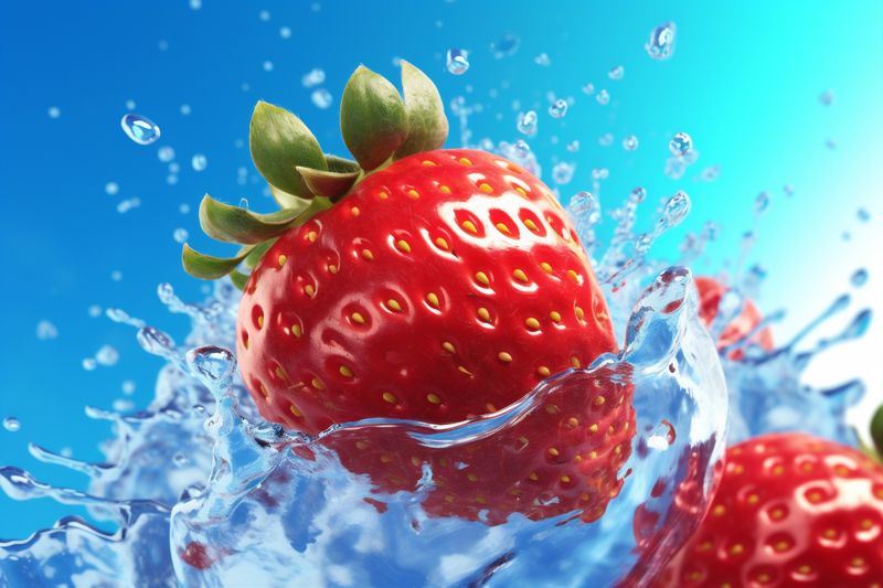 fresh blue splash fruit water red food freshness healthy background strawberry. Generative AI.