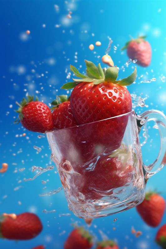 fruit food strawberry background healthy splash freshness blue red fresh water. Generative AI.