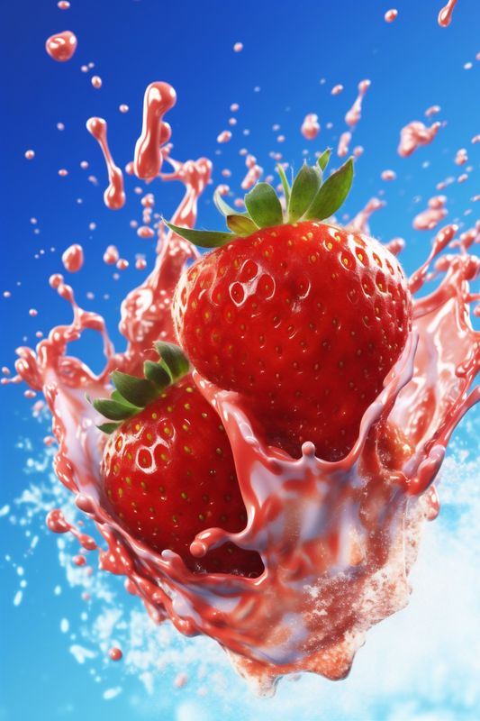 food fruit blue splash water healthy strawberry background fresh freshness red. Generative AI.
