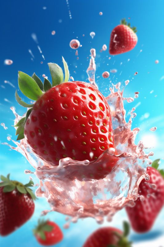 food fresh blue background splash fruit strawberry freshness water healthy red. Generative AI.