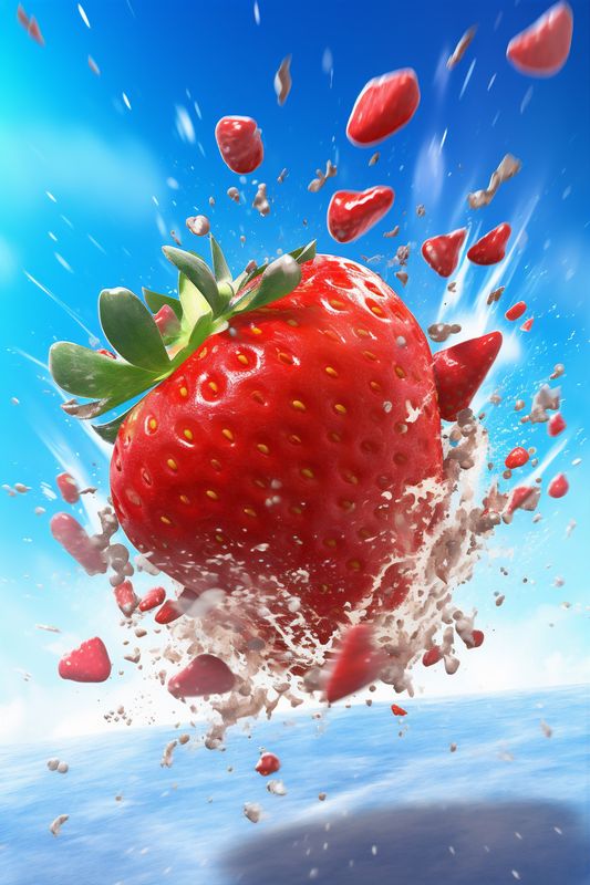 freshness food fruit splash healthy blue water strawberry background red fresh. Generative AI.