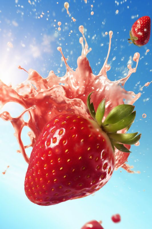 blue freshness water healthy fresh splash fruit strawberry red background food. Generative AI.