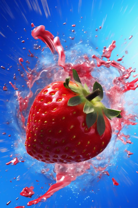 fresh water blue background red freshness healthy fruit splash food strawberry. Generative AI.