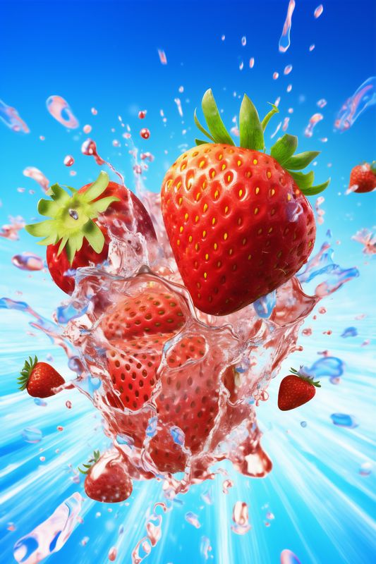 food fruit freshness blue water background fresh healthy strawberry red splash. Generative AI.