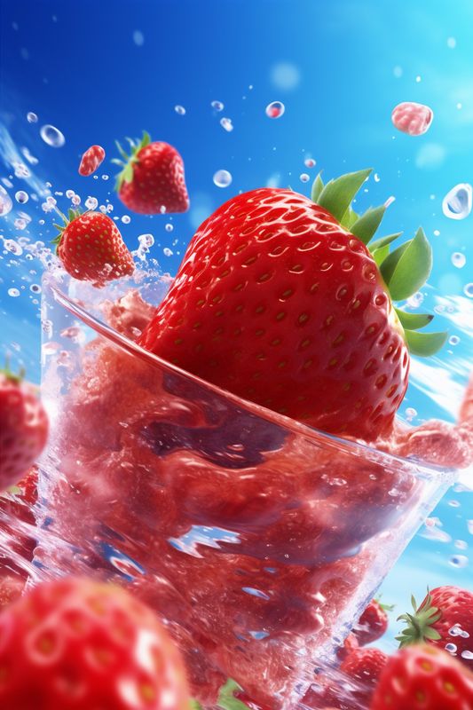 background red water freshness fresh healthy strawberry food blue fruit splash. Generative AI.