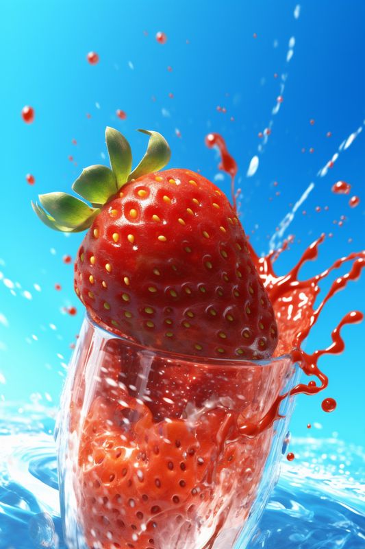 strawberry background fruit food healthy water red splash freshness blue fresh. Generative AI.