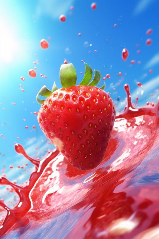 food red water splash fruit blue freshness healthy background strawberry fresh. Generative AI.