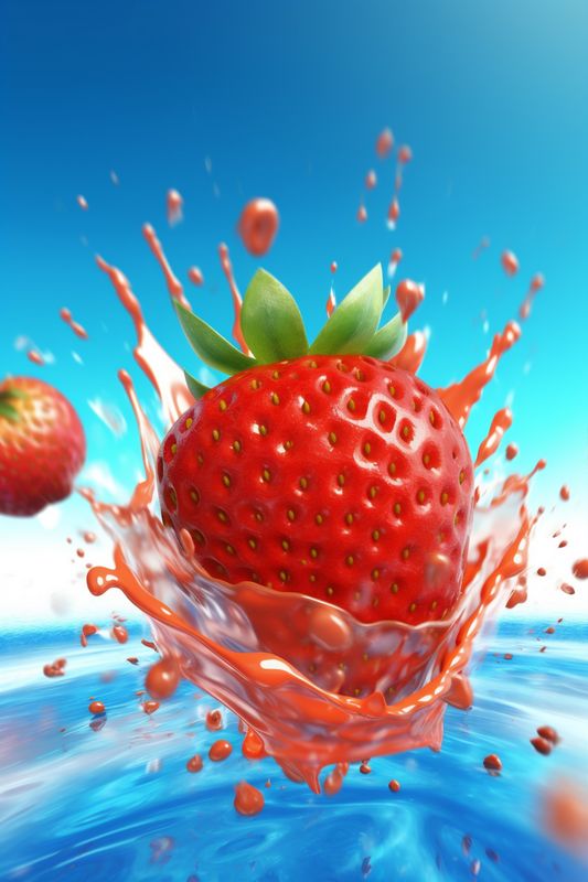 fresh water food background blue freshness healthy fruit strawberry red splash. Generative AI.