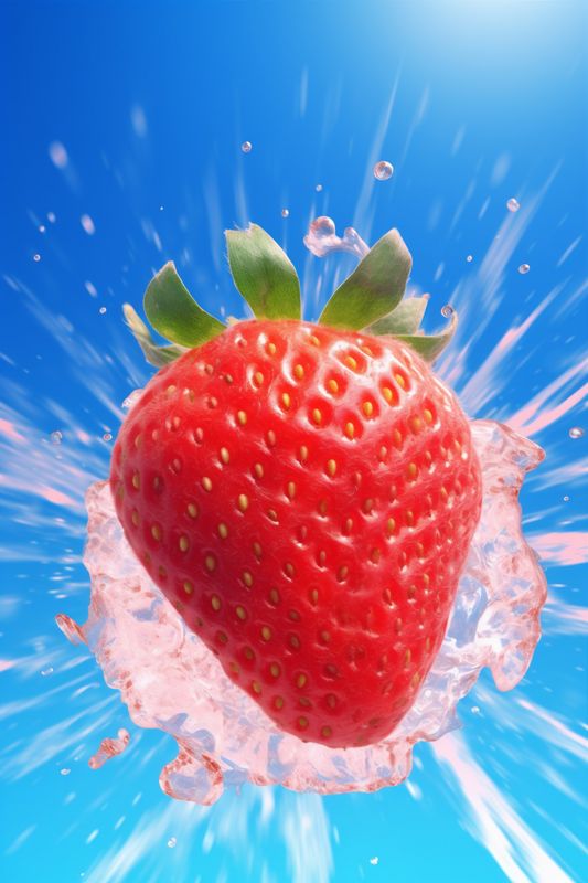 background healthy splash fruit red water food strawberry freshness fresh blue. Generative AI.