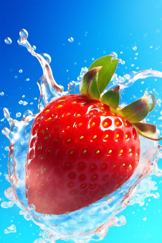 food background blue healthy strawberry fresh freshness splash fruit water red. Generative AI.