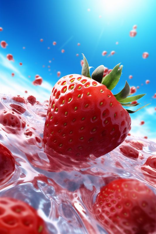 healthy red blue freshness food fresh water splash fruit background strawberry. Generative AI.