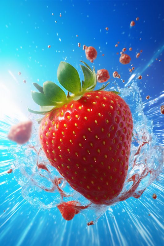 blue splash fresh healthy water food freshness fruit red strawberry background. Generative AI.