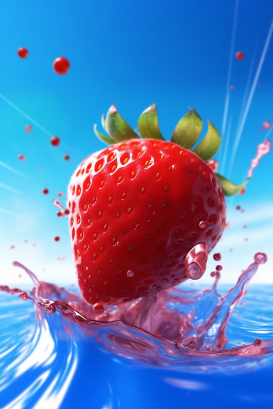 fresh background strawberry fruit water splash food red freshness healthy blue. Generative AI.