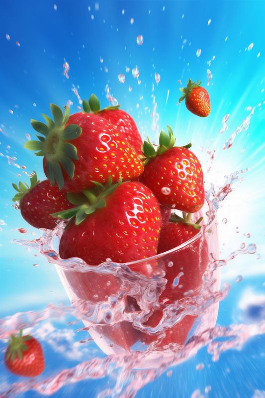 fresh splash strawberry background healthy freshness food blue fruit red water. Generative AI.