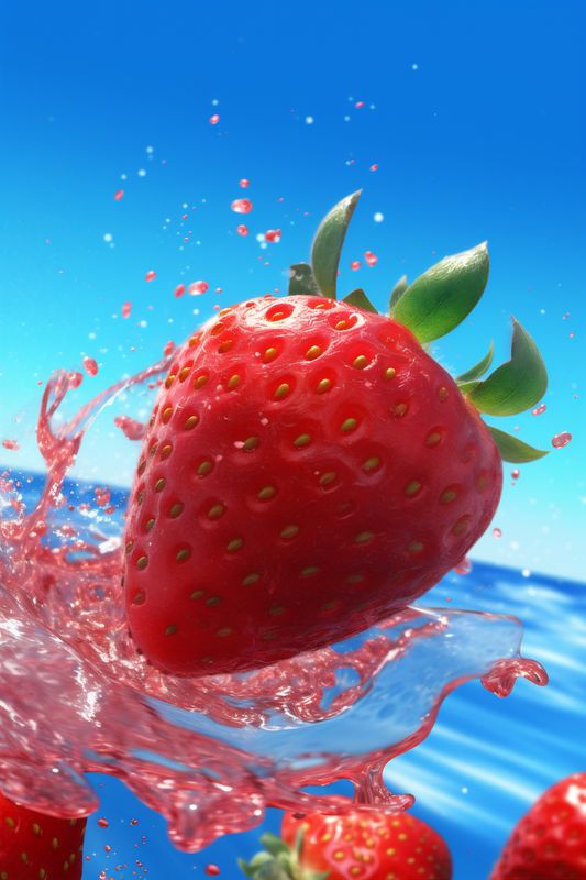 strawberry blue splash red fresh food water fruit healthy freshness background. Generative AI.