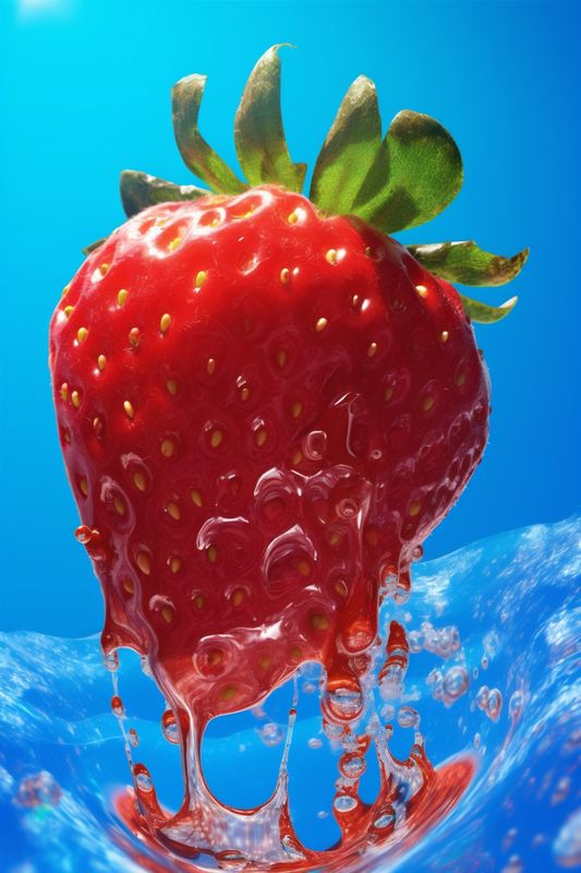 fresh water healthy blue red splash food fruit freshness strawberry background. Generative AI.