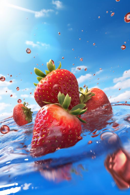 background blue splash water freshness fruit fresh red healthy strawberry food. Generative AI.