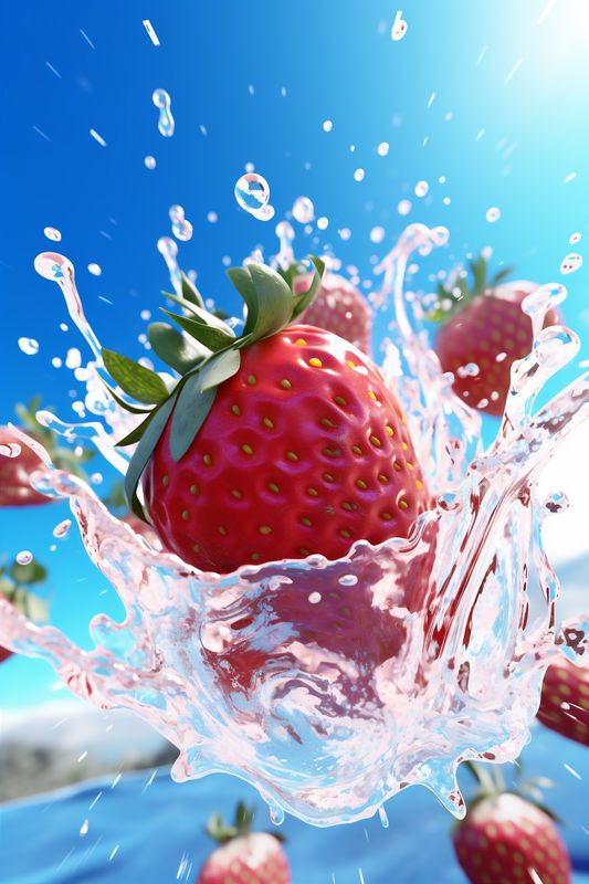 healthy blue freshness food fresh water strawberry splash background red fruit. Generative AI.