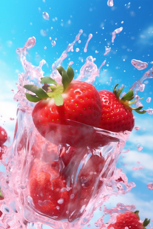 splash healthy water fresh freshness food fruit red blue strawberry background. Generative AI.