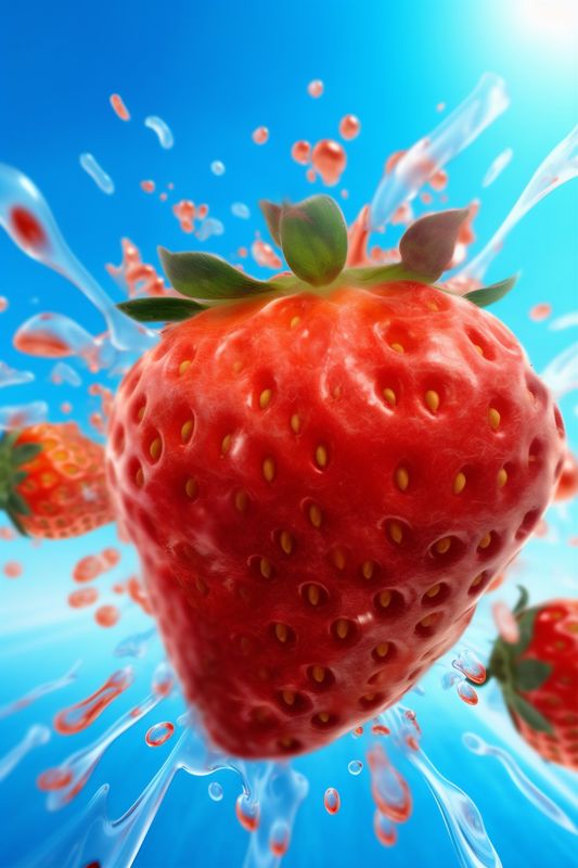 blue fresh splash freshness water background food fruit red healthy strawberry. Generative AI.
