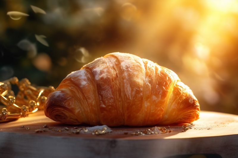 food cup croissant background brown breakfast bakery background table drink morning bokeh. Generative AI.