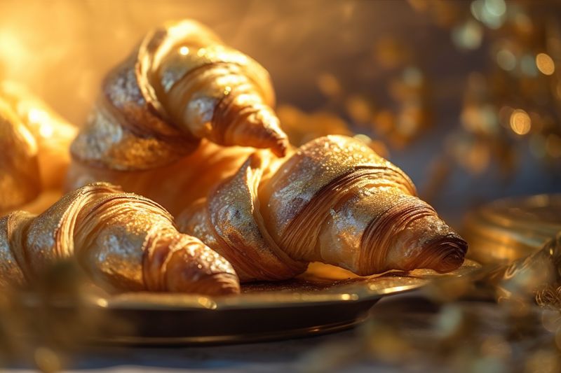croissant caffeine cup food background breakfast drink morning bakery background table bokeh. Generative AI.