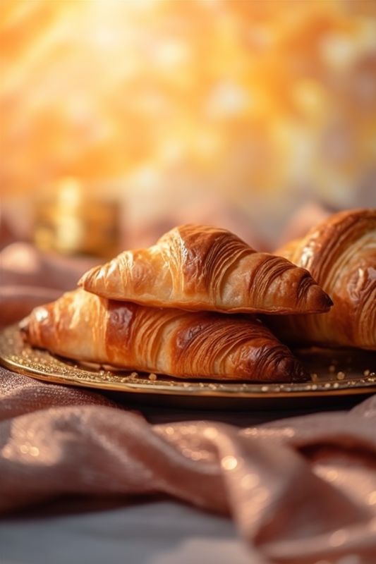 cup bakery morning food table drink background background croissant breakfast bokeh fresh. Generative AI.