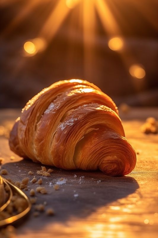 food bakery bokeh cup french background background drink morning breakfast croissant table. Generative AI.