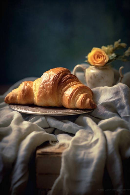 beverage bokeh morning cup food background croissant bakery drink table breakfast background. Generative AI.