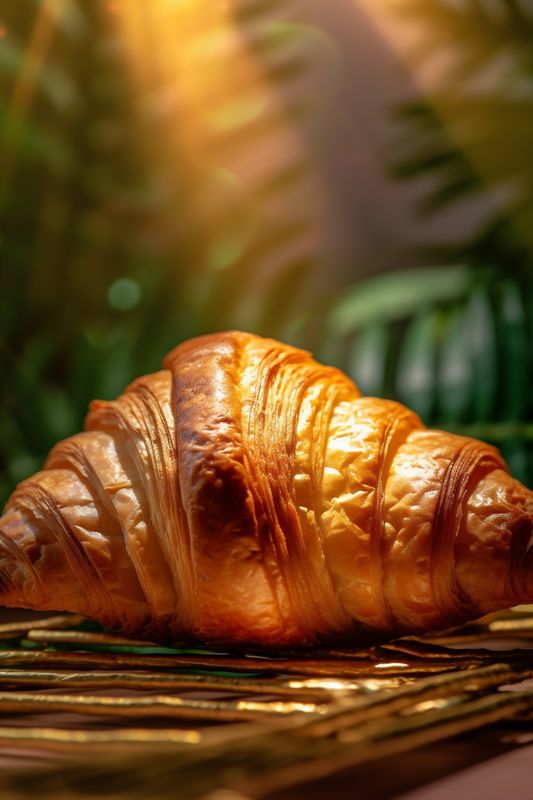 smoke food bakery morning cup breakfast drink background table croissant bokeh background. Generative AI.